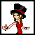 Animated contact sheet showing six frames of a pixel art icon featuring a character in red and black attire with alternating text blocks spelling "MARTYNS" or "MASON" on diagonal paths.