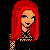 Pixelated character with long red hair, blue eyes, and a black top with a patterned design, next to blue text reading AWESOME RED HEAD on a light background.
