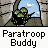Animated contact sheet of a military-themed buddy icon showing sequential frames of a soldier character in various poses and actions against a stone fortress background with blue sky.
