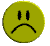 Yellow circular icon with sad face expression showing multiple views from front to side angles.