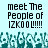 Pixelated text reads "meet The People of IZKOOUL!!!!" above teal pixel art figures with raised hands on a light blue background.