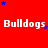 Red background with repeated white 'Bulldogs' text and scattered blue/purple stars; gray rectangle in bottom-right corner.