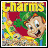 A 48x48 pixel animated buddy icon featuring a cartoon character with orange hair and blue shirt against a colorful background, displayed as two sequential frames in a contact sheet layout.