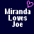 Dark blue background with white pixelated text reading "Miranda Loves Joe" and a pink pixelated heart above the text on the left side.