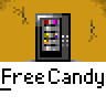 Animated contact sheet showing a yellow stick figure interacting with a black vending machine against an orange background, repeated across multiple frames with varying poses and actions.