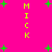 Bright pink background with scattered green plus signs and vertical yellow text reading 'MICK' in pixelated font.