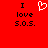 Red background with black text reading "I love s.o.s." on both sides and a white pixelated heart symbol in the center.