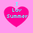 Four identical pixelated heart-shaped icons with cyan text on a pink background, each displaying "I Luv Summer" in a retro digital style.
