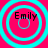 Four cyan concentric circles on a bright pink background with the text 'Emily' in black font centered in each circle.