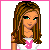 Pixel art contact sheet showing a cartoon character's full body and text elements in pink, white, and gray tones with star decorations.