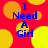 Red background with yellow and orange circles; blue text "I Need A Girl" arranged in four quadrants.