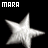Five star-shaped icons with varying sizes and blurring effects displayed on a black background, each labeled "MARA" in white text above or beside them.
