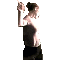 A 4-frame contact sheet of a person in motion wearing a gray long-sleeve shirt and black pants against a solid light gray background, showing sequential poses from left to right top-to-bottom.
