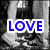 Six display the word 'LOVE' in different colors over varied backgrounds including black-and-white figures, a yellow backdrop with brown shapes, and beach scenes