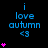 Blue text 'i love autumn <3' on black background with pink heart animations in three vertical