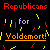 A pixelated graphic with 'Republicans for Voldemort!' text in multiple color variations against a black background with scattered colored lines.