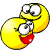 Yellow circular character with multiple facial expressions and poses, including smiling, winking, and open-mouthed expressions, arranged in a