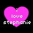Four pink heart-shaped icons with white text 'i love stephanie' on a black background, arranged in a