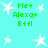 Cyan background with white starbursts and green text reading "Me+ Alexa+ Effl" in two identical horizontal sections.