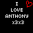A black background displays white pixelated text reading "I LOVE ANTHONY x3x3" with a red pixelated heart symbol replacing the word "LOVE" in the left view.
