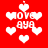 Red background with white pixelated hearts and text reading 'love' above 'aya' in multiple repeated arrangements.