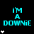 cyan text reading "i'M A DOWNiE" on a black background, with white star symbols appearing in different positions across frames