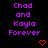 Pixelated text 'Chad and Kayla Forever' in purple with red heart symbols on a black background, arranged in three
