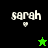 Pixelated text 'sarah' with a heart symbol, displayed on black and green backgrounds with star symbols changing between frames.