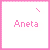 Pixelated pink text 'Aneta' on white background with a single pixel arrow, heart symbol, or dot in top-right corner.