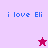 Pixelated text 'i love Eli' appears on four colored backgrounds with two star icons changing between frames.