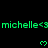 Green text reading 'michelle<3' repeated three times horizontally on a black background with pixelated green hearts below each repetition.