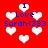 Red background with white heart shapes and blue text reading "I Love Sarah(333)" in pixelated style.