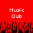 Red background with white text "Music Club" repeated twice above a of pixelated figures with raised hands