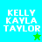 Four pixelated display 'KELLY KAYLA TAYLOR' text with star symbols; top-left and bottom-left have blue and green backgrounds respectively, while top-right and bottom-right have green backgrounds