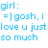 A pixelated chat interface shows blue and green text exchanges between 'girl' and 'guy', with two small downward-pointing arrows below the dialogue.