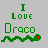Green pixelated text "I Love Draco" with a wavy line and red accent, displayed across multiple positions on gray background