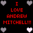 Black background with red text reading "I LOVE ANDREW MITCHELL!!!" and gray and white pixelated hearts arranged in a pattern