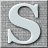 Static pixelated icon of a stylized letter S with light blue fill and dark gray outline on a gray checkered background.