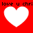 Red background with four white hearts and repeated black text 'love u chri' above and below the heart