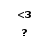 Black pixelated '<3' symbol and question mark on white background, displayed in a