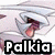 Pixelated anime-style character with blue and white armor, red eyes, and open mouth showing teeth; text overlays read 'Palkia Dialga' and 'Choose Your Side'.
