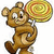 Brown cartoon bear holding a large spiral lollipop, shown in three sequential poses with text overlays reading "Lollipop," "Budumbe dum dum!!!," and "MY LOLLIPOP!".