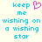 Pixelated text 'keep me wishing on a wishing star' in cyan with a pink heart symbol above the first word, displayed across two identical