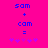A bright pink background displays blue text 'som + com =' with purple asterisks below, where the rightmost asterisk changes from purple to blue between frames.