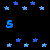 Blue pixelated text and scattered star shapes on a black background, with text changing across frames.