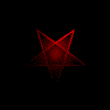 Red star-shaped icons with internal line patterns transition from sharp points to rounded tips across four on a black background