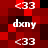 <33 and dxny text elements alternate on a red-and-black pixelated background in an animated sequence.