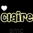 Black background with repeated yellow text 'claire' and white heart symbols in a pattern