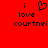 Red background with black pixelated text and symbols: 'i' above a heart symbol, 'love' below it, and 'courtnei' at the bottom, with a second identical version to the right.