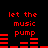 Red pixelated text 'let the music pump' appears above red audio equalizer bars on a black background, with equalizer bars changing height across frames.